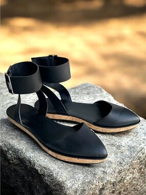 Alice & Olivia Reese Leather Sandal Black Ankle Strap